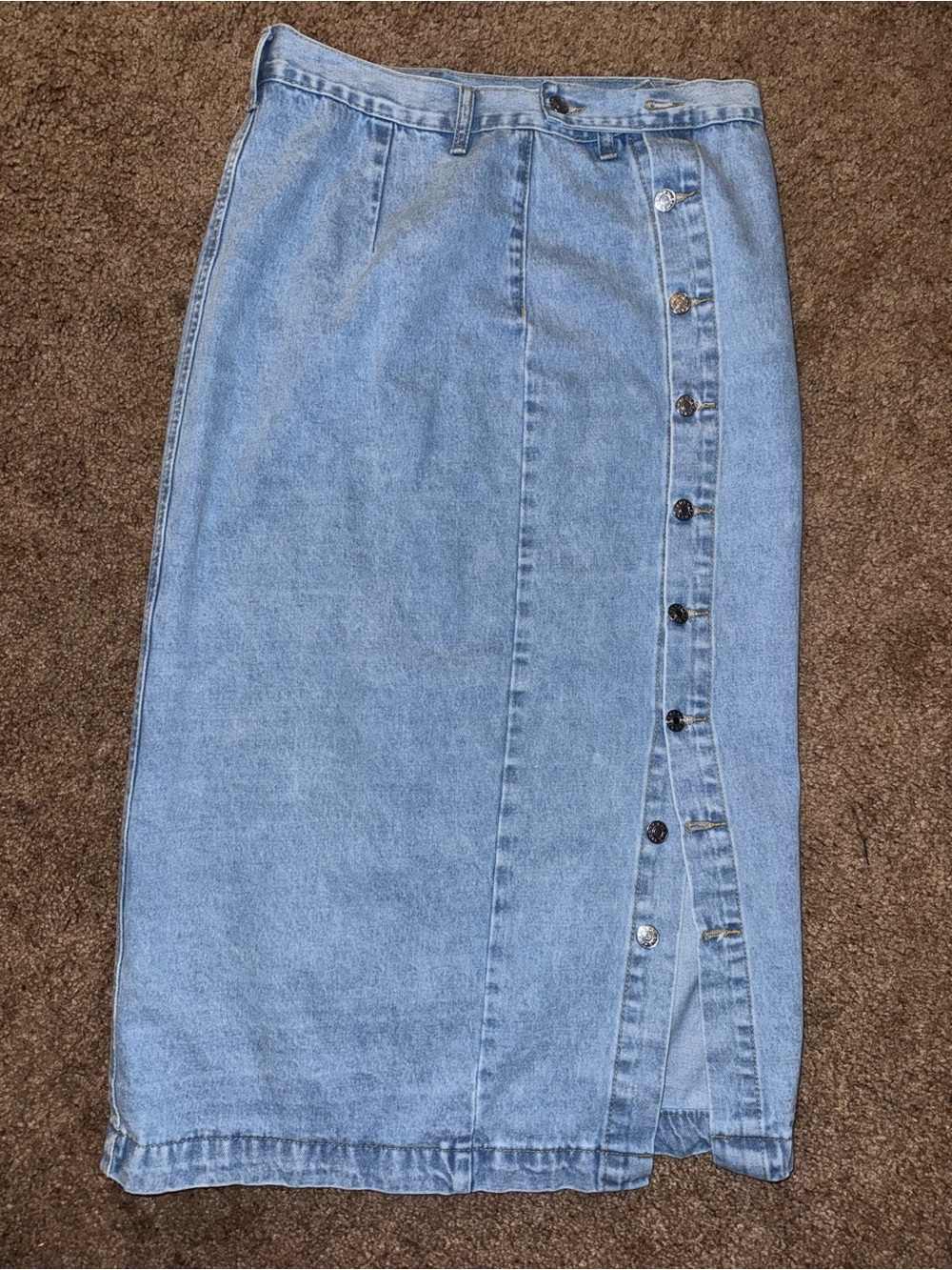 SHEIN Light Blue Button-Front Denim Midi Skirt